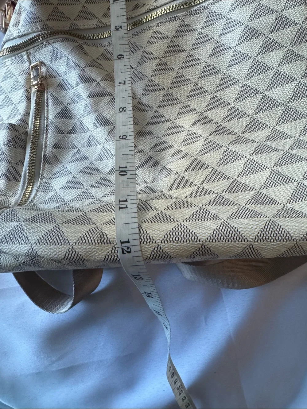 Beige Geometric Pattern Women's Backpack with Tan Accents